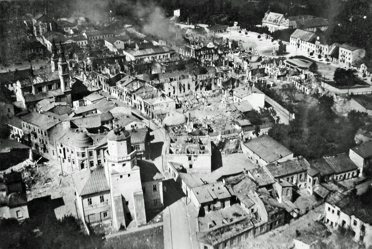 A photograph of the Polish city Wielun after the German bombardment during the Second World War.