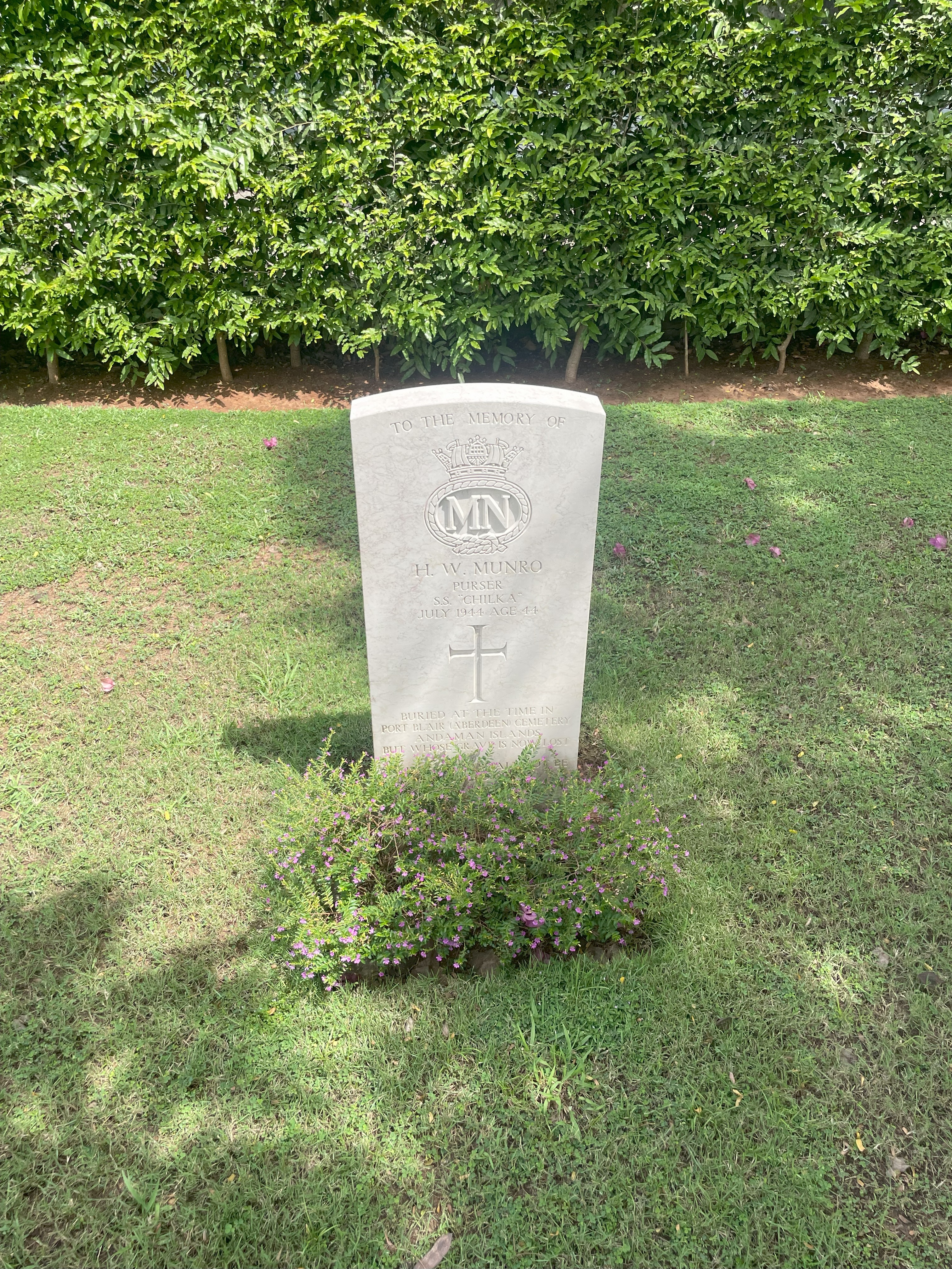 The grave of H. W. Munro the Madras Commonwealth War Cemetery. He died in July 1944 and his original grave on the Andaman Islands is lost.