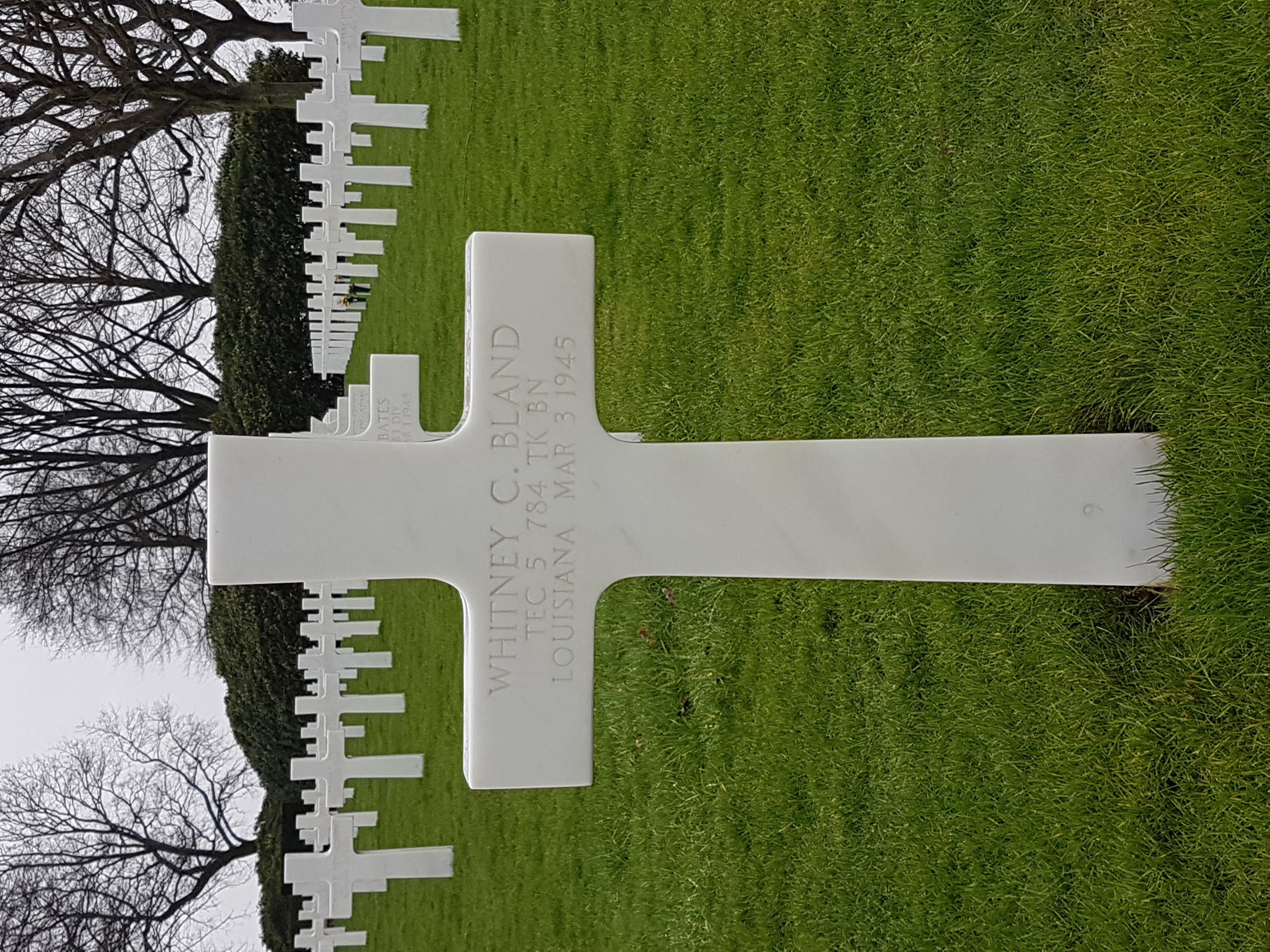 Black American soldier grave, Whitney C. Bland, of the 784th Tank Battalion, a Black American unit,Margraten Cemetery WWII Netherlands.